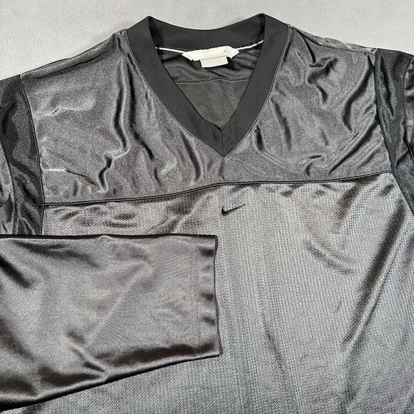 Vintage Nike Center Swoosh V Neck Jersey Mesh Shirt Mens Size 2XL Black Athletic - Picture 1 of 11